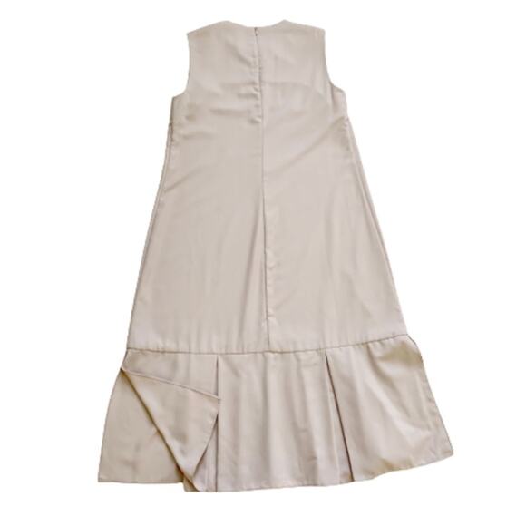 Walcott:Takemoto Dress Designer Silk Taupe Sleeveless Box Pleat Sheath Small NEW - Picture 4 of 12
